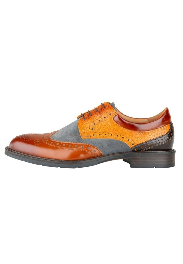 Embassy London Toledo - Foxy - Men's dressy shoe with broguing in grey suede & tan leather