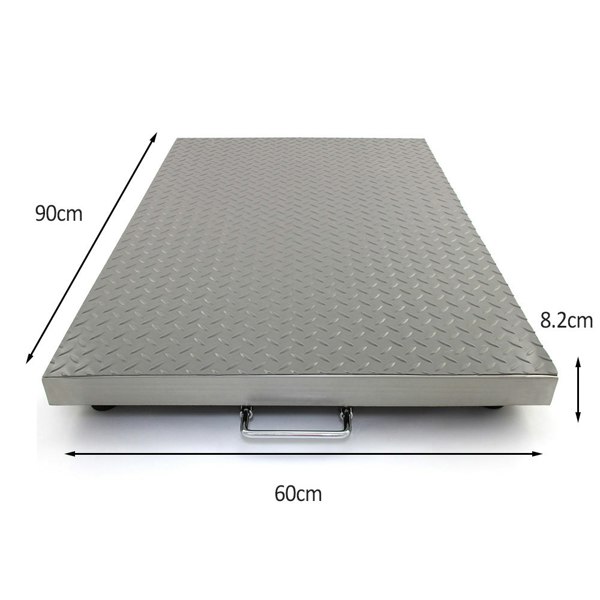 T-Mech 90cm x 60cm platform scales with a durable diamond-patterned stainless steel surface, measuring 8.2cm in height