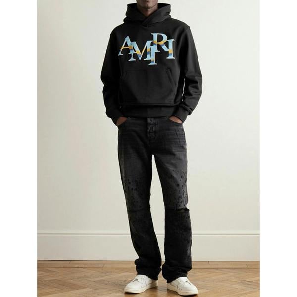 Amiri Chrome Logo Staggered Hoodie   in  Black