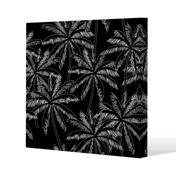 Benjamin Tate Design White Palm Trees on Black (Canvas Print)