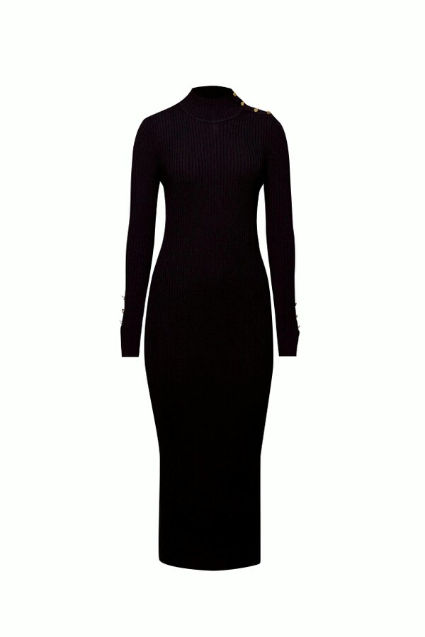 Adriana maxi ribbed wool dress in black