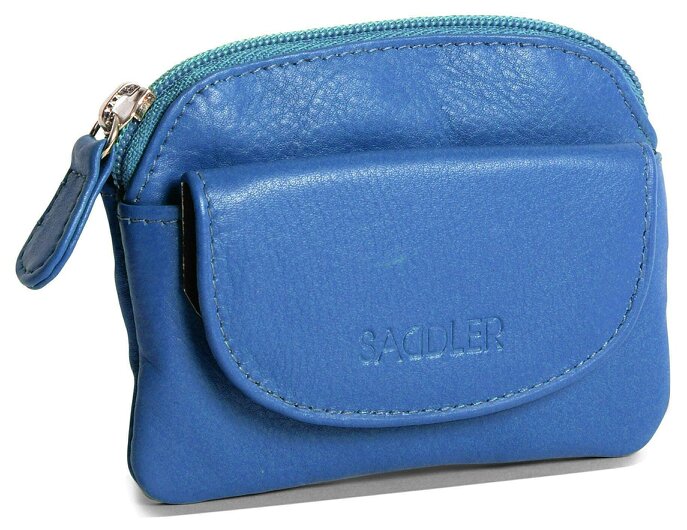 SADDLER Compact Leather Zip-Top Coin Purse "Molly" – Handmade by Saddler | RFID Protected & Gift Boxed | With Front Pocket & Interior Key Ring - Electric Blue