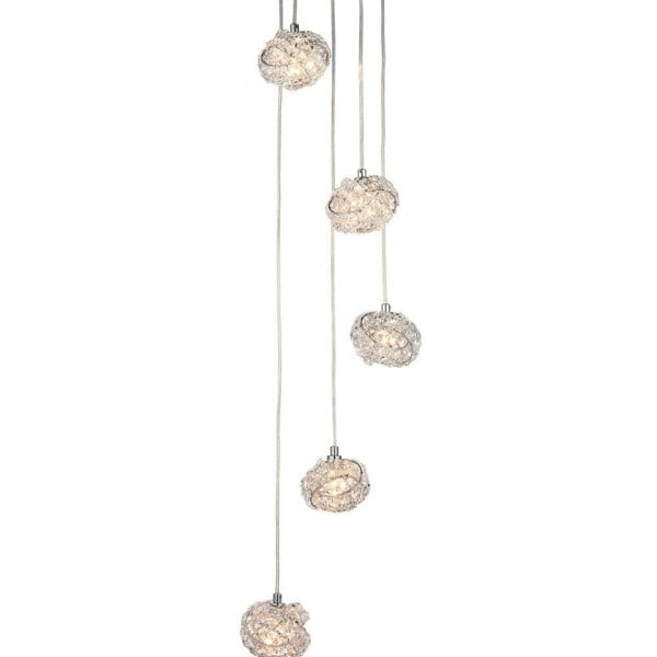 Multi Light Ceiling Pendant 5 Bulb Chrome & Crystal Glass Chandelier Height Lamp Loops