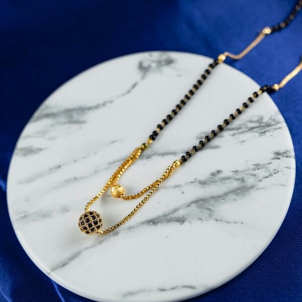 The Colourful Aura Indian Gold Plated Double Layer Black Zircon Ball Mangalsutra Minimalist Nazaria Necklace