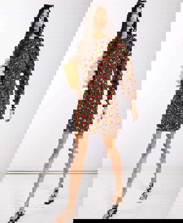 Red Floral Long_Sleeves Mini Dress