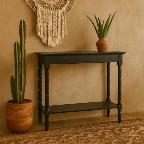 Wyld Haus Ploumanach  Black Wooden Console Bottom Shelf