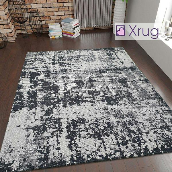 Grey Black Rug Modern Abstract 100% Cotton Washable Large Small Living Room Carpet Flat Woven Mat Living Room Rugs