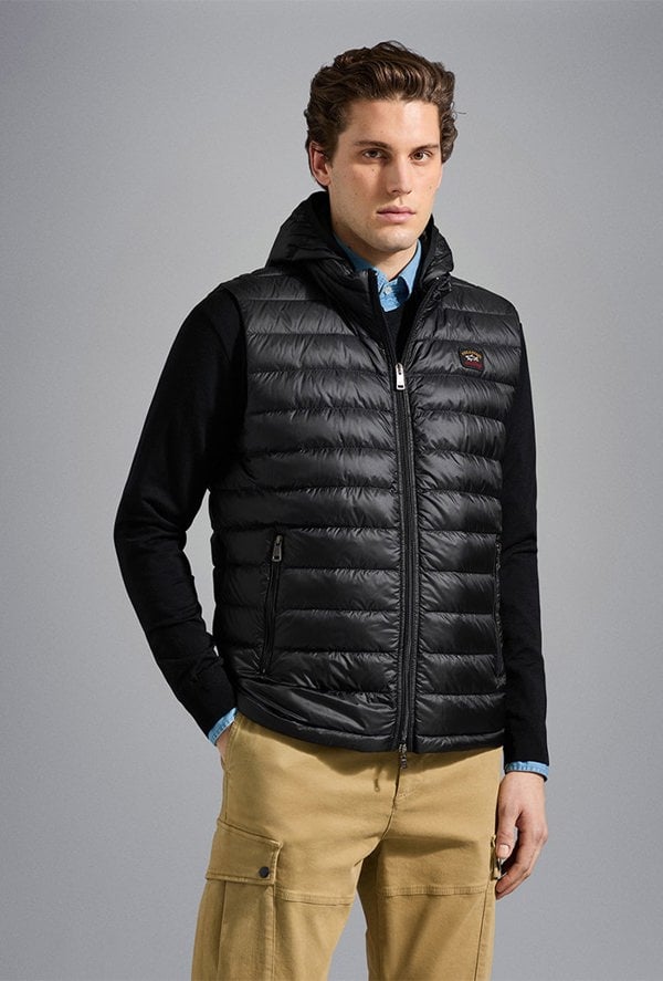 Paul & Shark Men's Ultralight Down Vest with Detachable Hood - Black