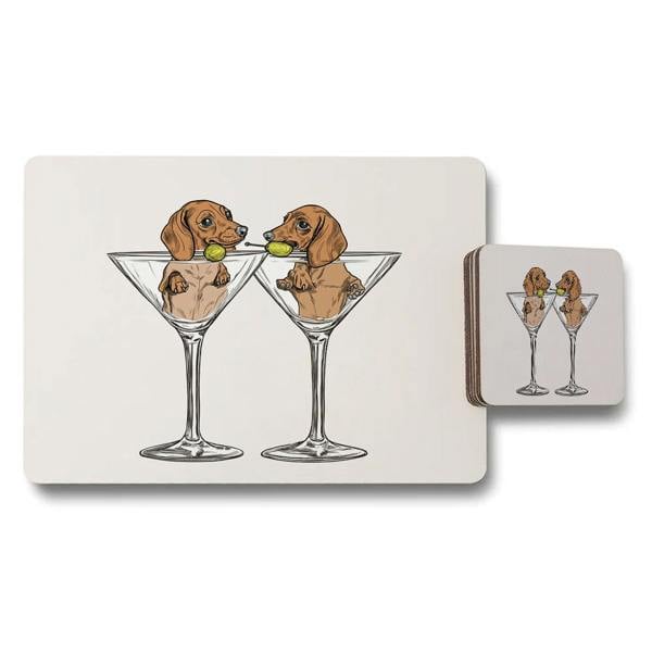 Benjamin Tate Design Dachshund Martini Glass Placemats And Coaster Set Collection
