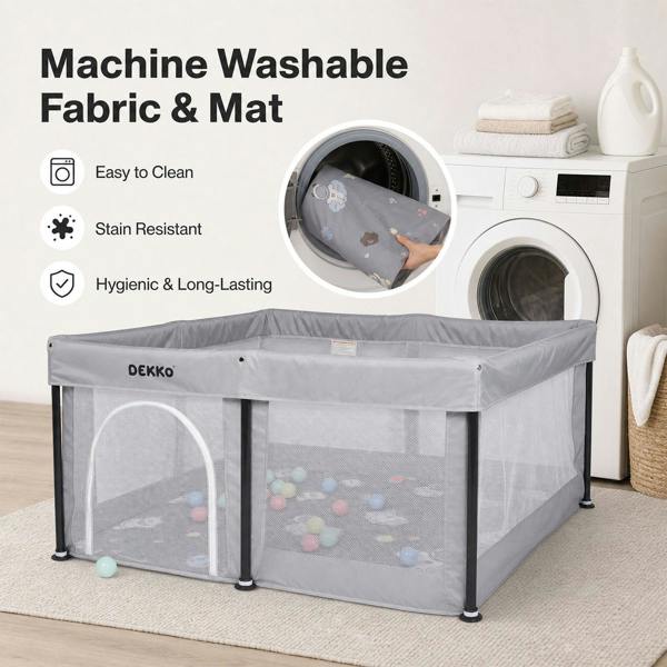 Dekko Baby Playpen Foldable Playpen With Mat 50 Balls Easy Setup Indoor Grey