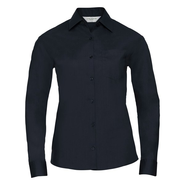 Russell Collection Women's Poplin Easy-Care Long-Sleeved Shirt - French Navy