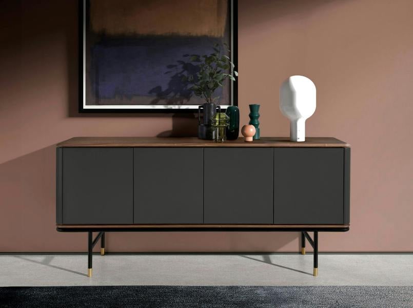 Angel Cerdá Sideboard in Dark Grey Wood, Black Steel and Walnut Top 3264