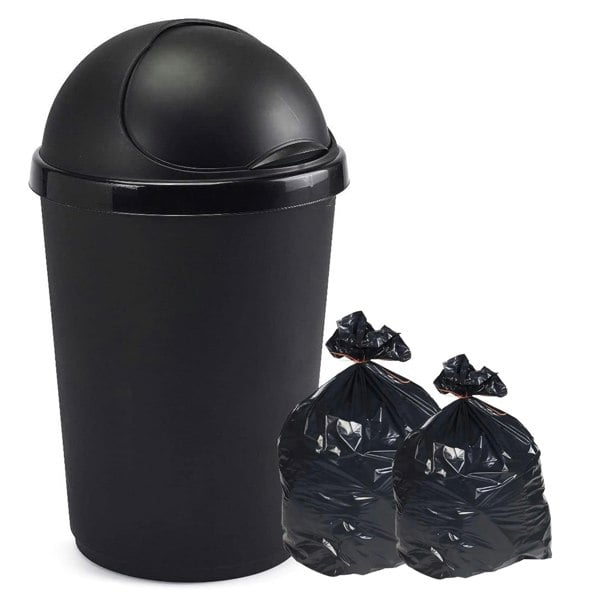 1 x 50L Black Kitchen Bullet Bin With Roll Open Lid For Home, Kitchen & Office
