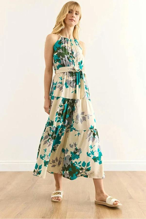 Hoxton Gal Halter Neck Belted Midi Dress