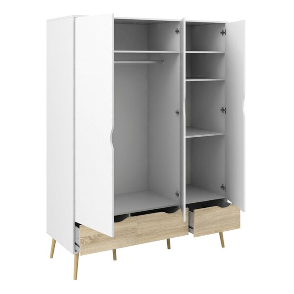 Wyld Haus Sapporo 3 Piece Large Bedroom Furniture Set White and Natural Oak Effect Wood