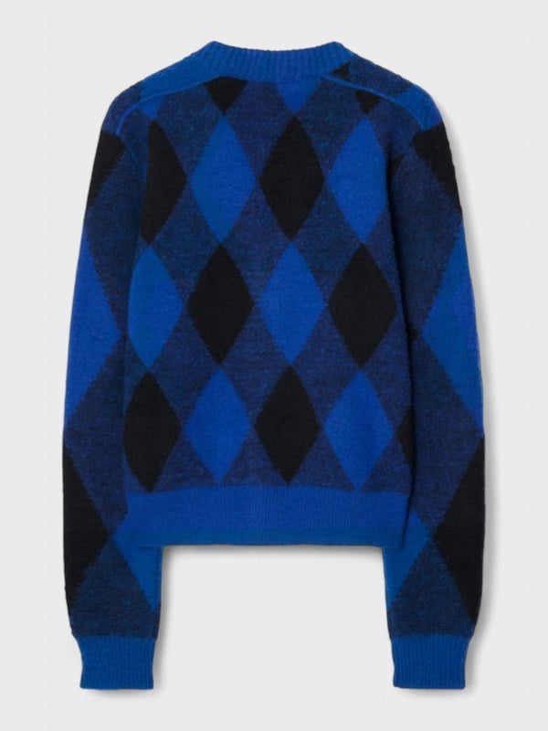 Burberry Argyle Wool Cardigan Checked Blue