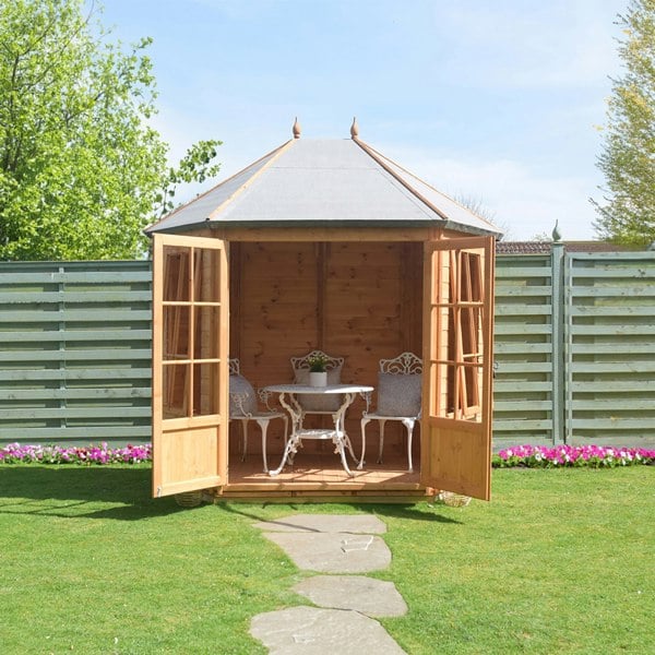 Shire Windermere Hexagonal Gazebo Summerhouse 8x7 Double doors 12mm Cladding