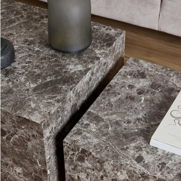 Furniture To Go Dice Square Coffee Table Set in Light Brown Emperador Rough Paper