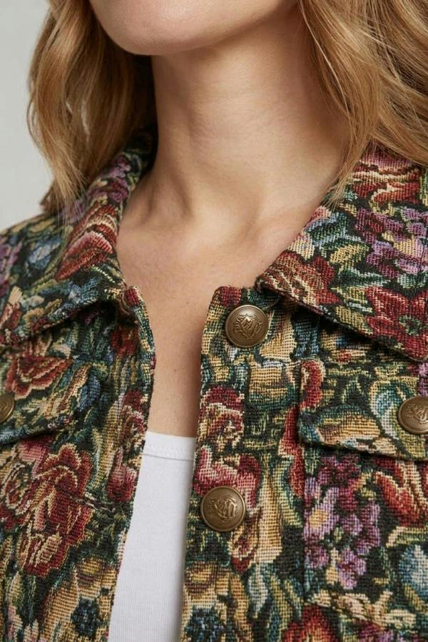 Green | Floral Textured Tapestry Jacket