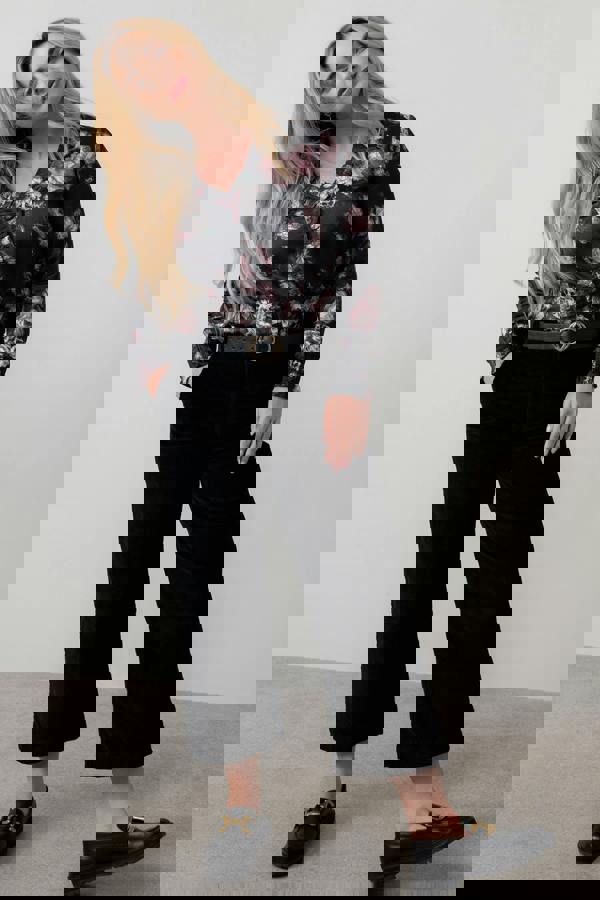 Lily & Me Kit Ruffle Satin Blouse Black