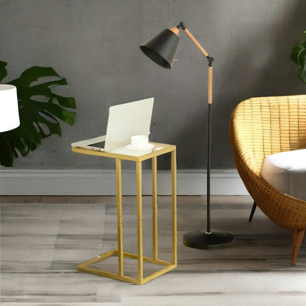 Rafaelo Mobilia Tempered Glass Gold Side Table