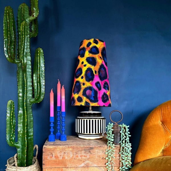 Electric leopard Oversized Cone Shades - Queen from Love Frankie. Handmade Leopard Print lampshades available in 2 sizes.