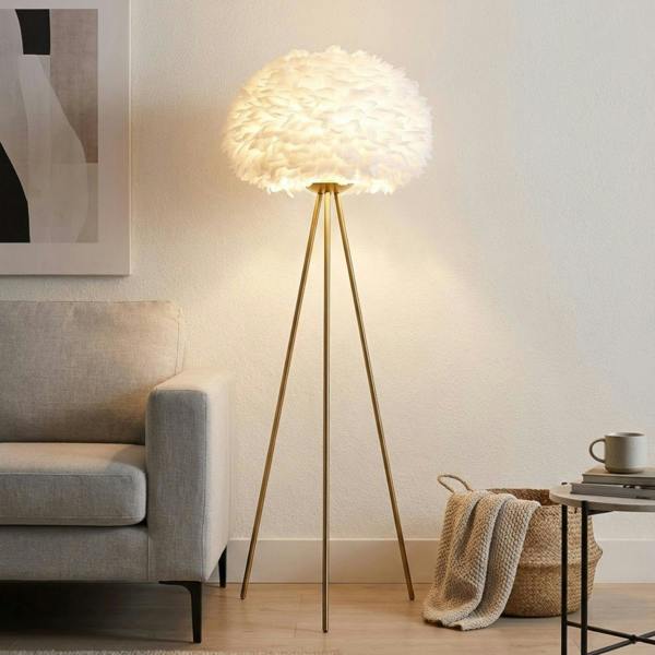 Garden Greatness Brushed Brass Feather Shade Tripod Floor Lamp