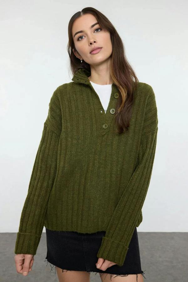 Hoxton Gal Oversized Soft-Textured High Neck Knit Top