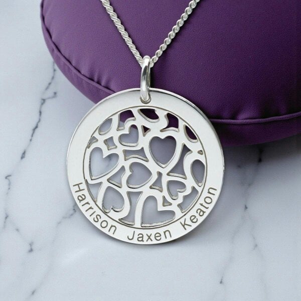 Christopher James of London 9ct White Gold Hearts in Personalised Disc Pendant with Necklace Chain Option