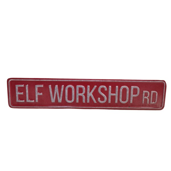 Samuel Alexander 50cm Indoor Outdoor Red Metal Elf Workshop Rd Sign Hanging Christmas Decoration
