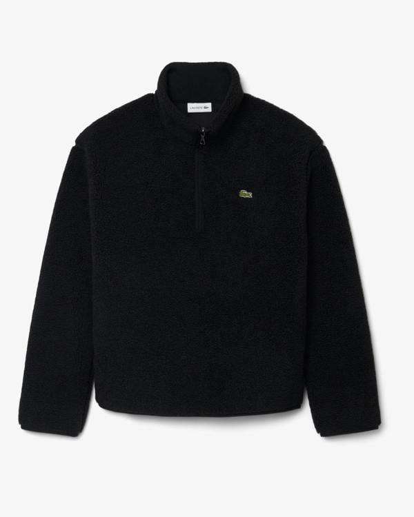 Lacoste Sherpa Fleece Mens Half - Zip Sweatshirt - Black 031 | CHO | Designer Mens Half Zip Sweatshirts