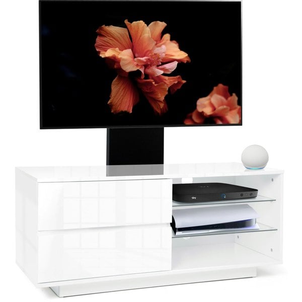 Centurion Supports Gallus Gloss White with 2- Drawers and 3-Sheves 32"-55" LED/LCD/Plasma Cabinet TV Stand with Mounting Arm