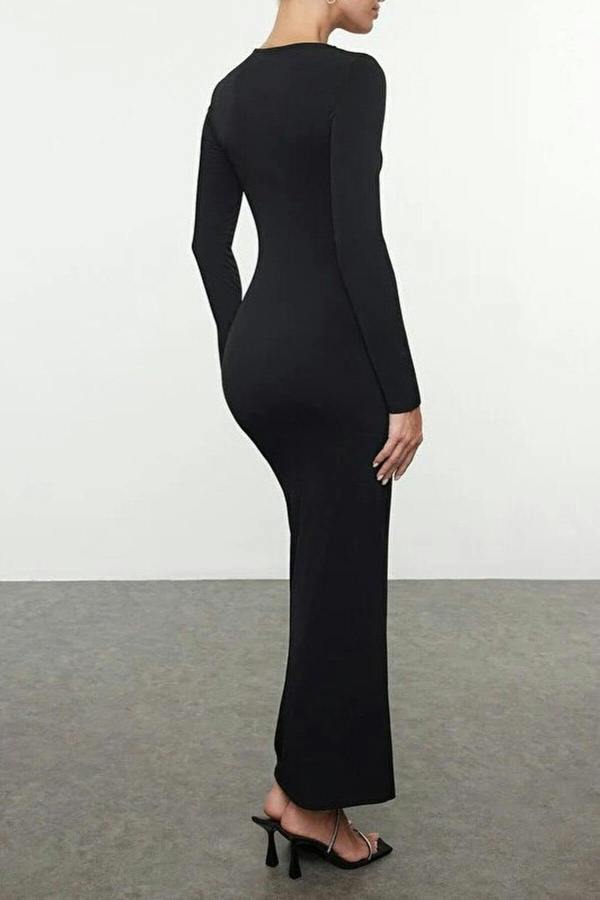 WOVCOR Elegant Knitted Evening Dress with Cut Out Detail