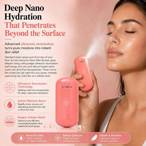 Aquarius Portable Nano Mist Sprayer Pink Handheld Rechargeable Facial Steamer