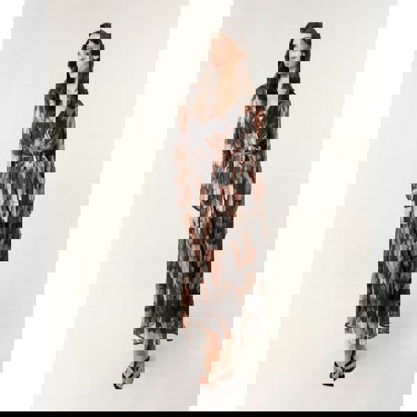 Blue Vanilla Watercolour Pleated Wrap Belted Dress