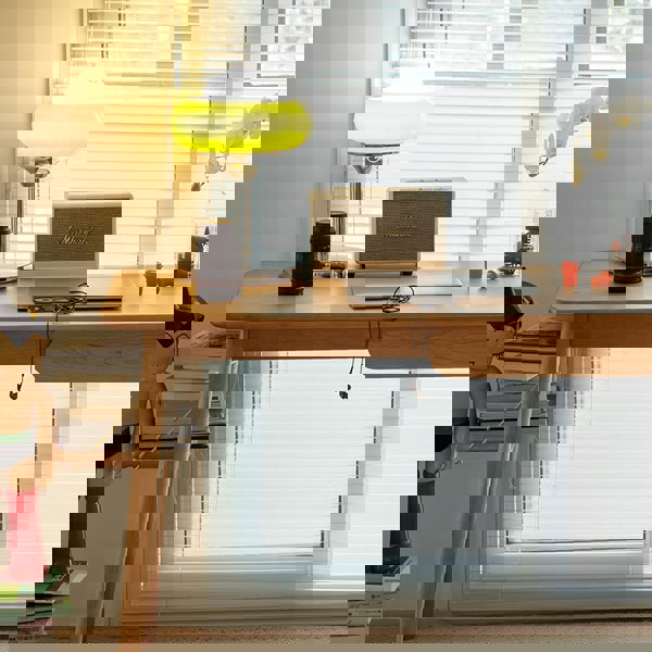 Oak Office Desk, Three Woods Available in a lifestyle setting with home office desks