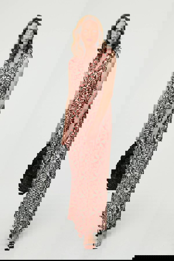 Red | Geo Print Sleeveless Tie Waist Jumpsuit
