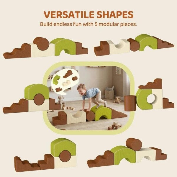 Toddlers Climbing Toys, 5-Piece Foam Climbing Blocks with Non-Slip Bottom, Washable Cover for Crawling or Building