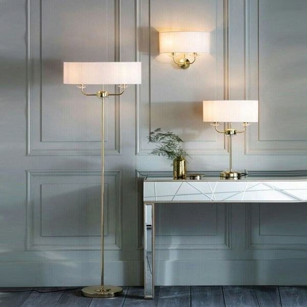 Multi Light Ceiling Pendant 6 Bulb BRASS & WHITE Chandelier Large Shade Lamp Loops