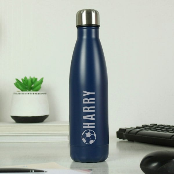 Personalised Memento Company Personalised Football Navy Metal Insulated Drinks Bottle