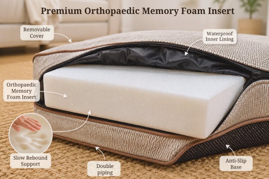 Snug and Cosy Pets Heritage Tweed Orthopaedic Pet Lounger - Comfort & Support