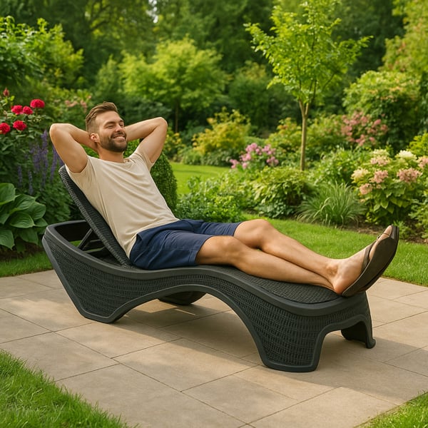 Centurion Supports MALDIVES Black Outdoor High-End PU Rattan Adjustable Sun Lounger-Fully Assembled