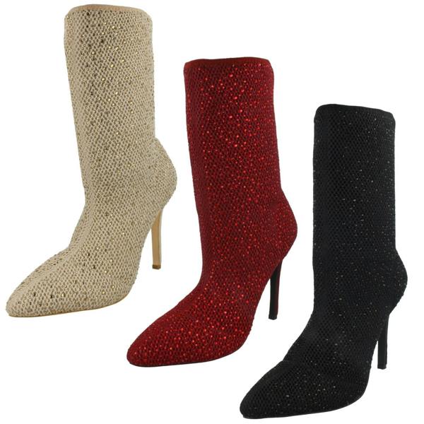 Anne Michelle Ladies Anne Michelle High Heel Diamante Studded Calf Boots