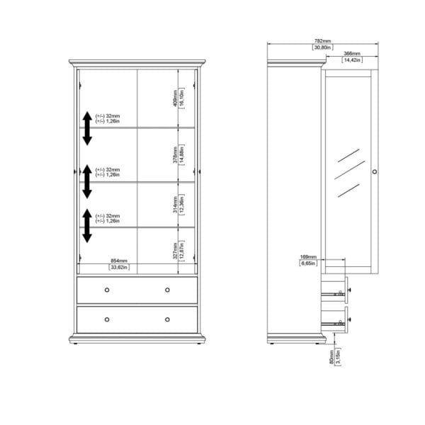 Wyld Haus Osaka Farmhouse White Wooden China Cabinet 2 Drawers 2 Doors 3 Shelves