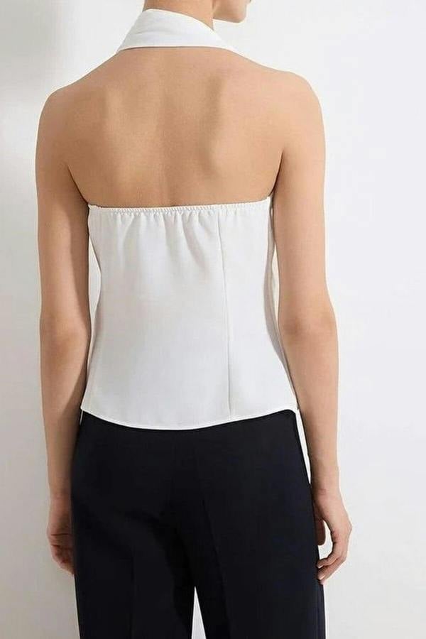 WOVCOR Woven Blouse with Collar Accessory Detail