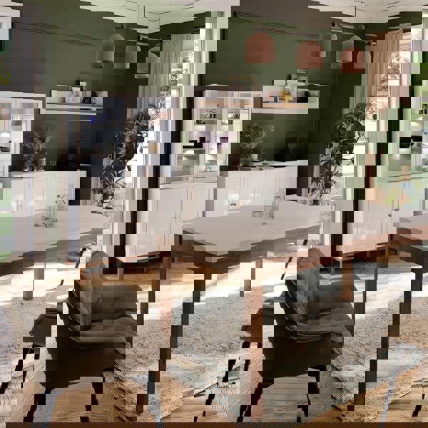 Furniture To Go Wensley Display Cabinet with 2 Doors and 2 Glass Doors in Light Grey and Oak inc LED Lighting