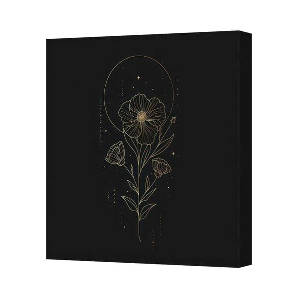 Benjamin Tate Design Gold Floral Canvas Wall Art Black Background Gallery Wrapped Frame