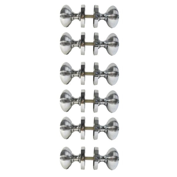 EDH Door Hardware Polished Chrome Reeded Round Door Knobs with Tubular Latch – 1, 4 & 6 Pair Packs - 6 Pairs