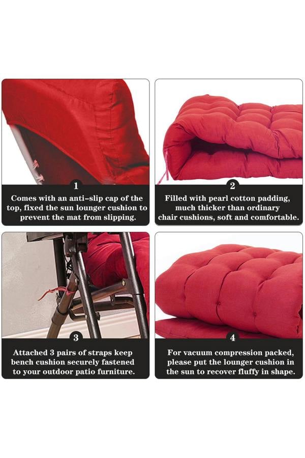 Living and Home Red Sun Lounger Cushion Garden Bench Cushion with Anti-Slip Cover , 160 cm W x 50cm D