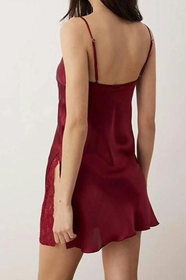 WOVCOR Satin Nightdress with Slit Detail